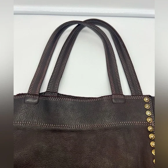 3RD FLOOR Made in Italy Dark Brown Reddish Leather Embellished Oversized XL Tote - Picture 8 of 17